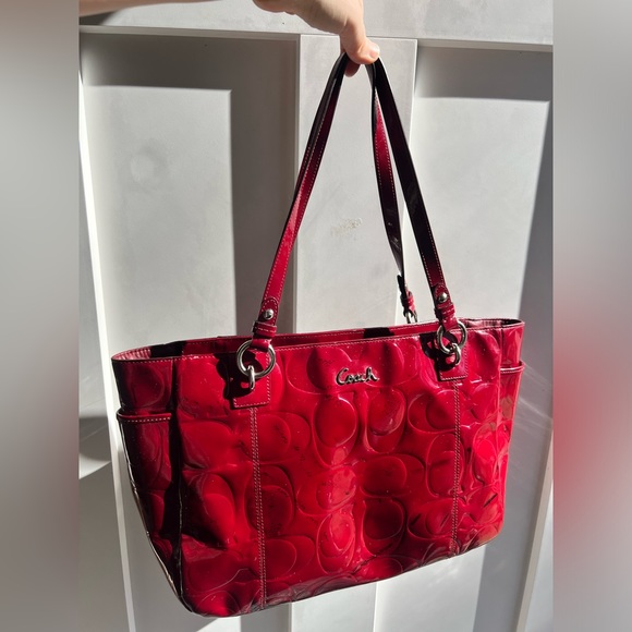 Coach Gallery Embossed Garnet Patent Leather Tote - Picture 14 of 14